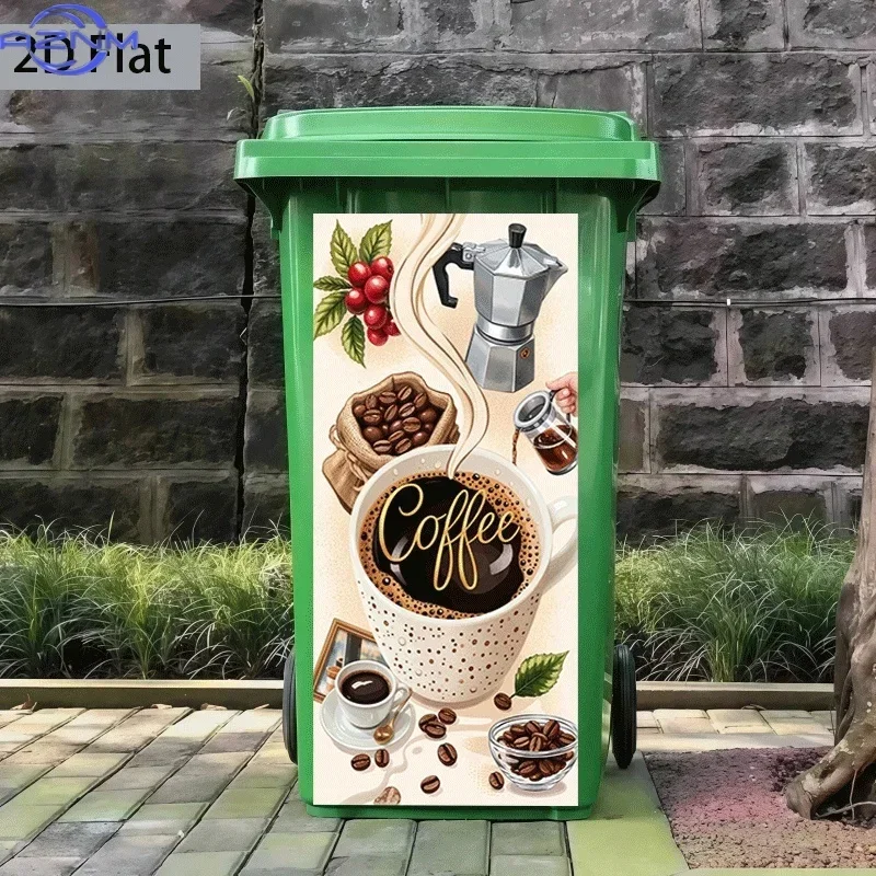 2D 1PC1pc Coffee Time Theme Trash Can Sticker | x cm Self-adhesive Wall Decal for Kitchen Trash Bins and Home Decor, Polypropy