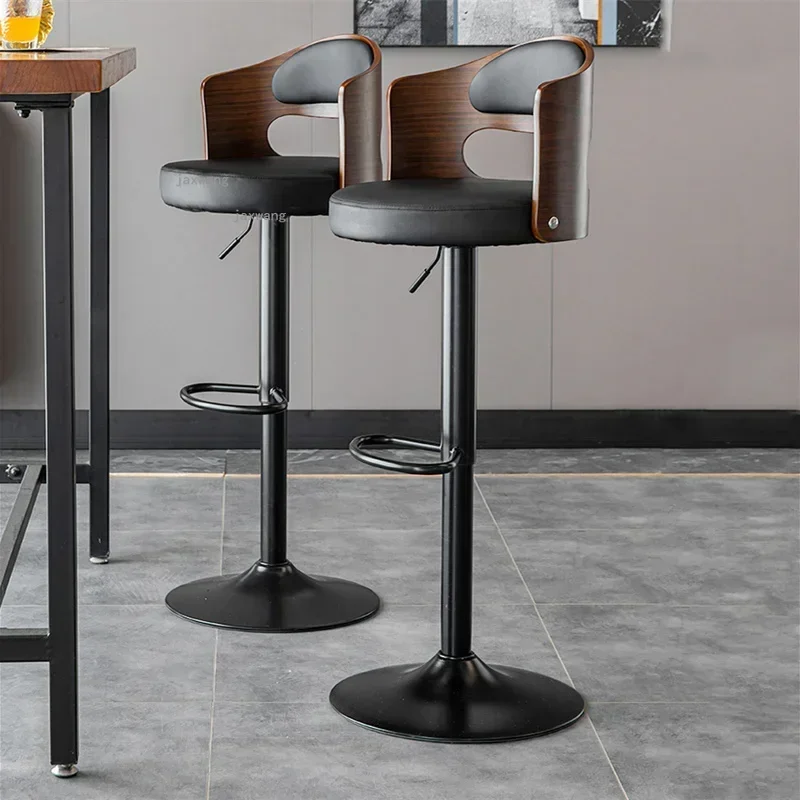 

Solid Wood Restaurant Lifting Barstools Wrought Iron Home Hotel High Bar Chairs Modern Minimalist Front Desk Leisure Back Chair