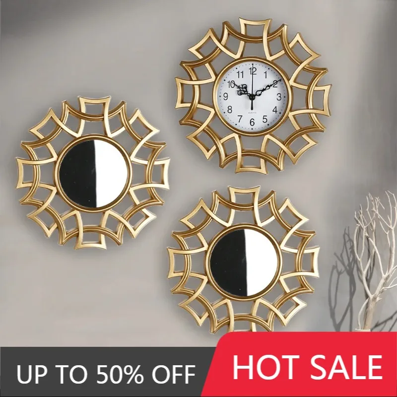 Golden Frame Circular Creative Decorative Clock Retro Wall Clock, European Style Creative Antique Wall Clock