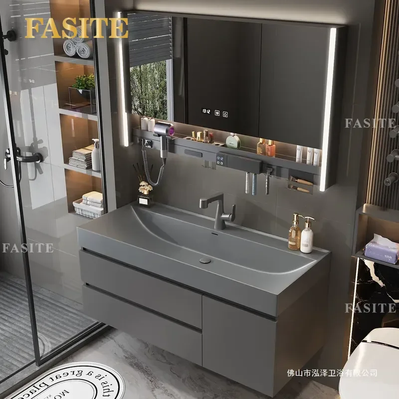 For Bathroom Gold Stone Ocean Basin Skin Feeling Integrated Washbasin Cabinet Combination Vanity Unit Modern Home Decor