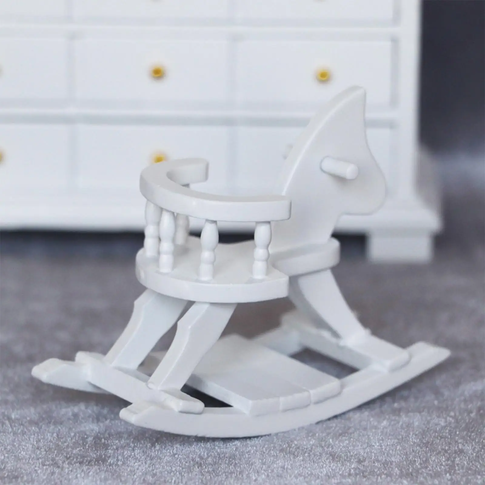 Mini Dollhouse White Wooden Rocking Horse Bedroom Ornaments Scenery Supplies