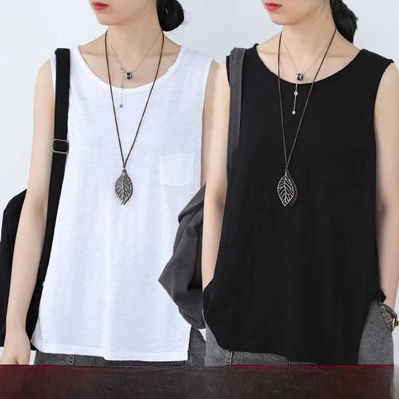 Summer New Loose Large Size Strapless Vest Pure Color Simple Style Sleeveless Top Women's Single Two-Piece Pack  Color