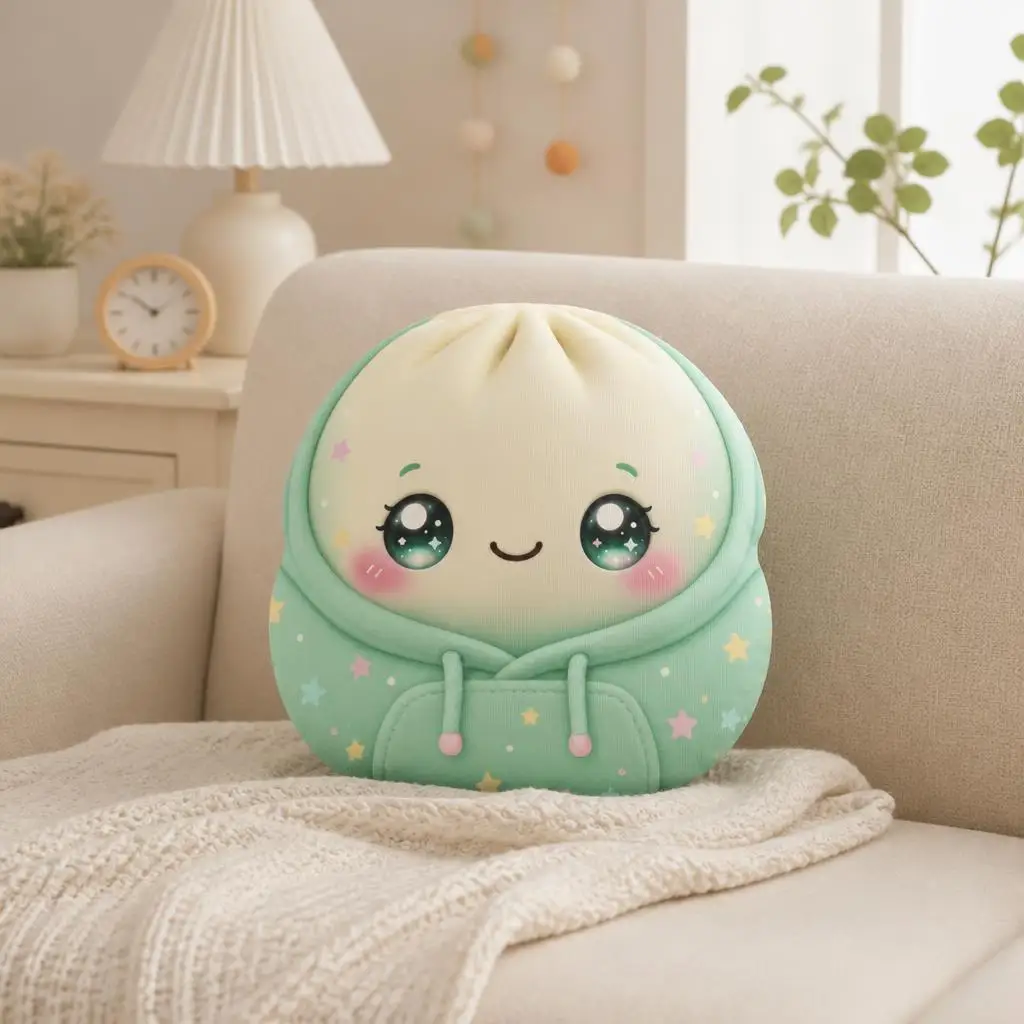Bao Bun Kawaii Plush Pillow Cute Food Cushion Stuffed Dumpling Throw Pillow Hoodie Design Home Decor Gift for Food Lovers