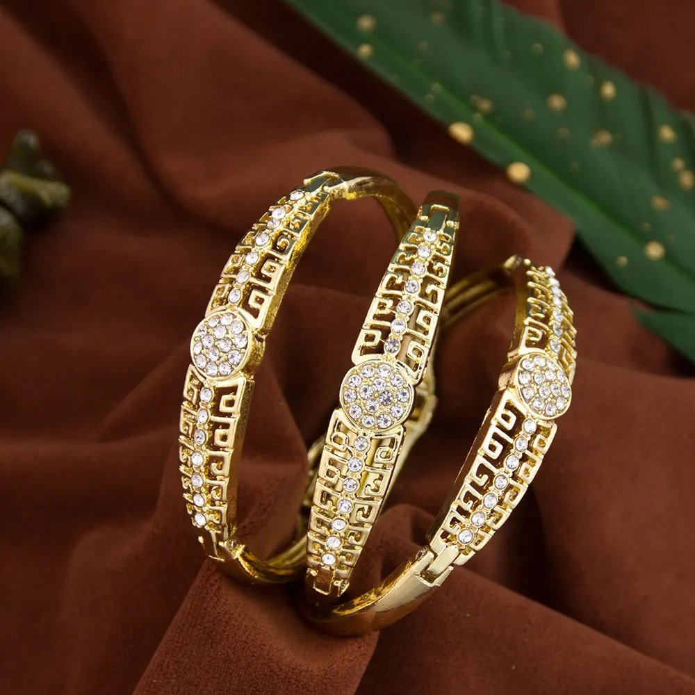 Fashion Gold Color Bracelet Bangle Crystal Women Charm Bracelet Set Algeria Morocco Wedding Jewelry