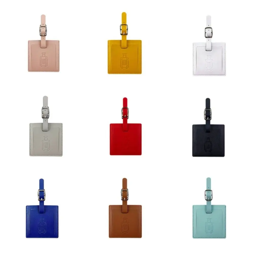 Colorful PU Luggage Tag Square Shape Travel Accessories Airplane Suitcase Tag Address Label Boarding Pass Baggage Name Tags Men