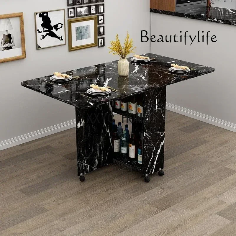 N45 OW Modern Wooden Folding Table Kitchen Furniture Creative Storage Cabinet Dining Table Home Movable Pulley Dining Tables Nor