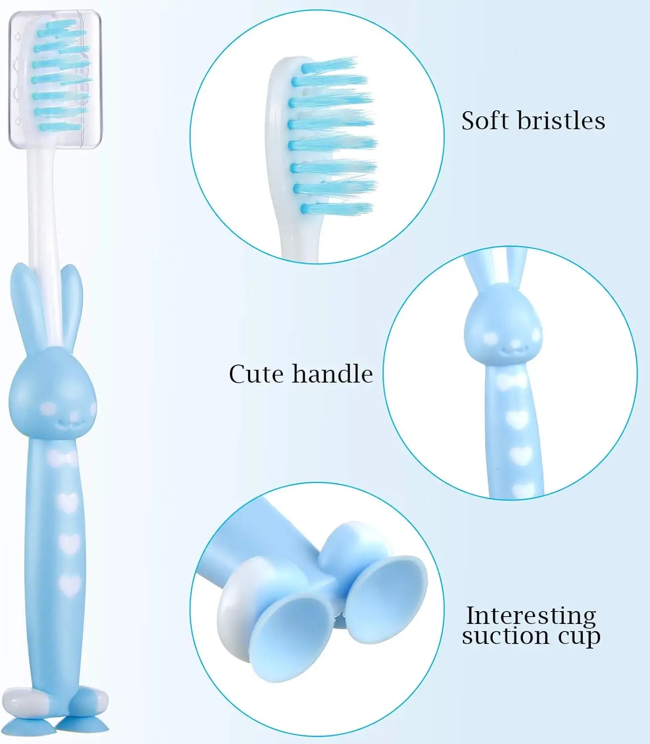 4 Pcs Soft Bristles Kids Toothbrushes Rabbit Bear-Shaped Child Cartoon Toothbrush with Suction Cup Base