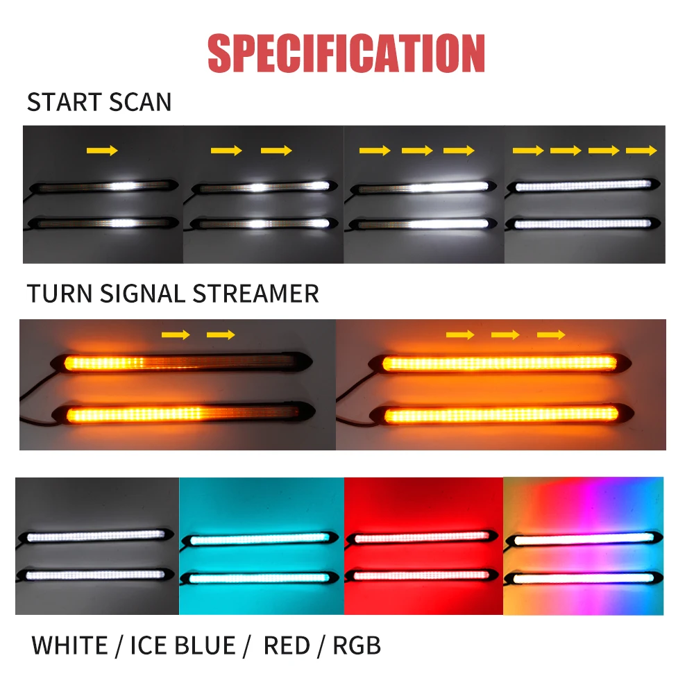 OKEEN 2pc LED Daytime Running Light For Car Universal Daylight Turn Signal Light With Start Sequential Scan Auto Headlight Strip