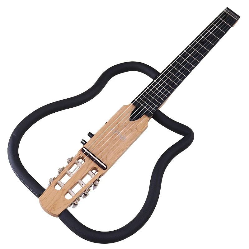 

Stock Foldable 6 String Headless Classical Silent Guitar 34 Inch Full Canada Maple Body Silence Travel Guitar Right Hand