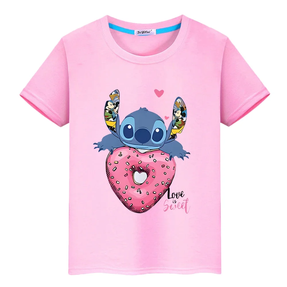 

Stitch Disney t shirt for kids boy 10years Print 100%Cotton Kawaii Short disney stitch pride tshirt anime Tops y2k girls clothes