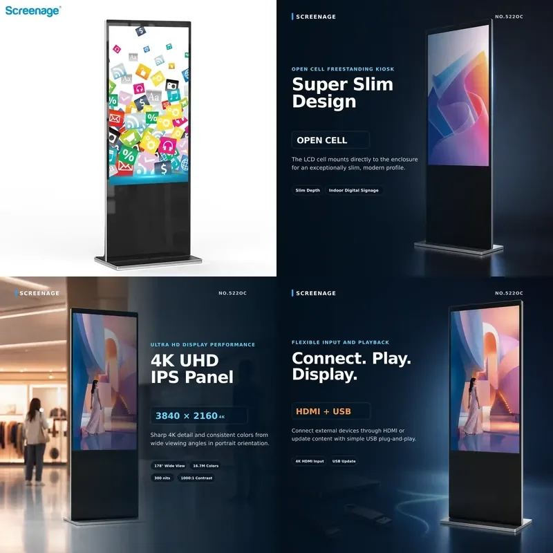 Screenage Advertising Screen LCD Totem Kiosk for Shopping Mall Digital Signage Displays With Cloud CMS Poland Warehouse Stock