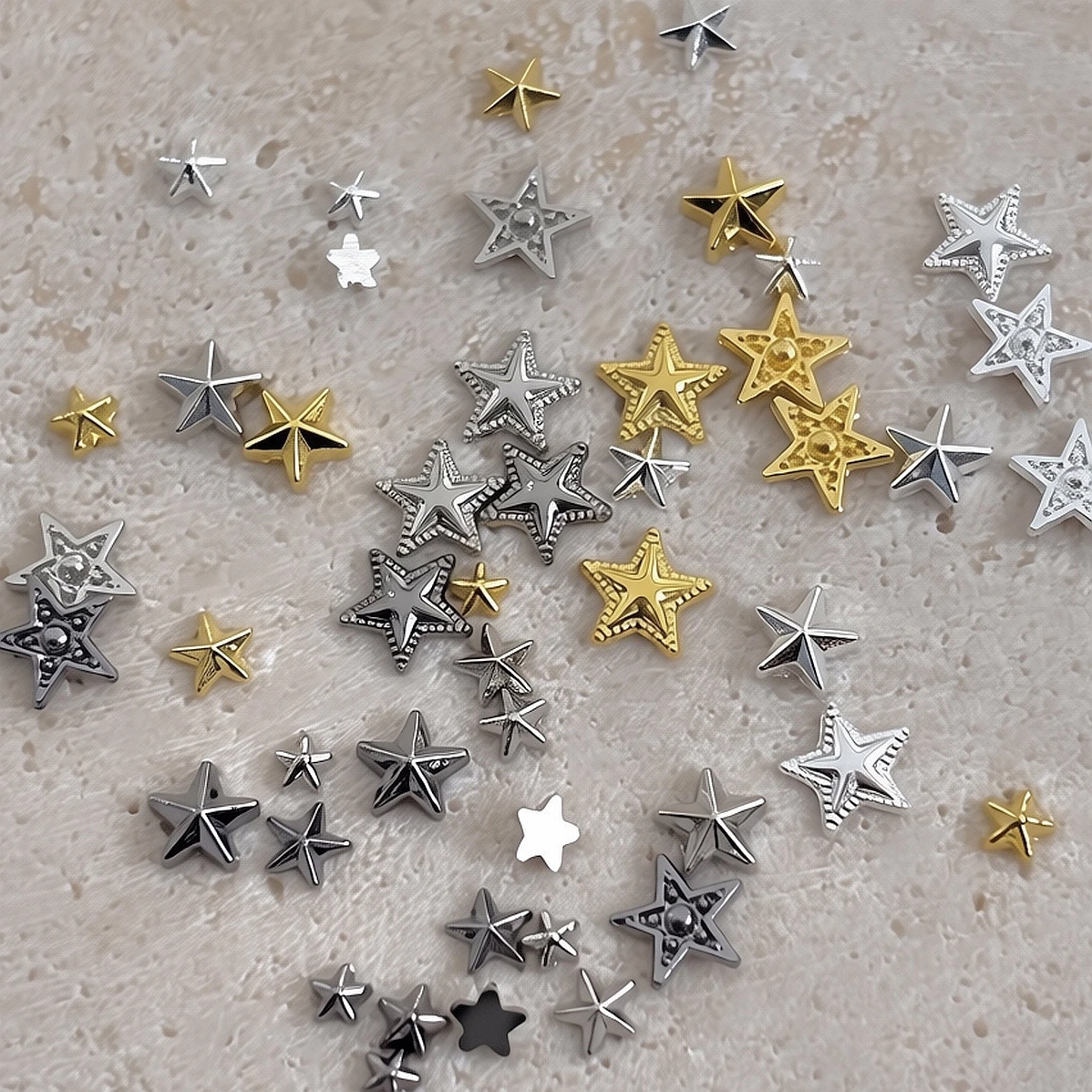 50PCS 3D Punk Metal Five-pointed Star Nail Charms Stud Parts Accessories For Nails Decoration Manicure Decor Material Supplies