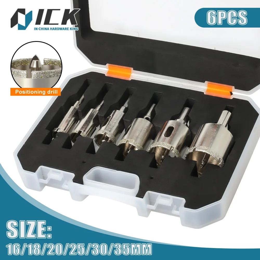 

6PCS Diamond Coated Dry Drill Set With Locating Drill Applicable Ceramic Tile Marble Glass Ceramic Hole Cup Saw Cutter Tools