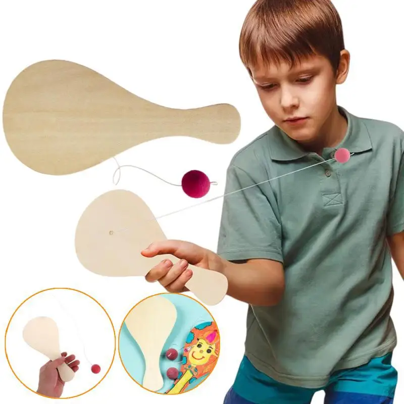 【BS】1 PCS Wooden Paddle Ball With String With Red Ball On String Paddle Toy For Kids And Adults Great Gift