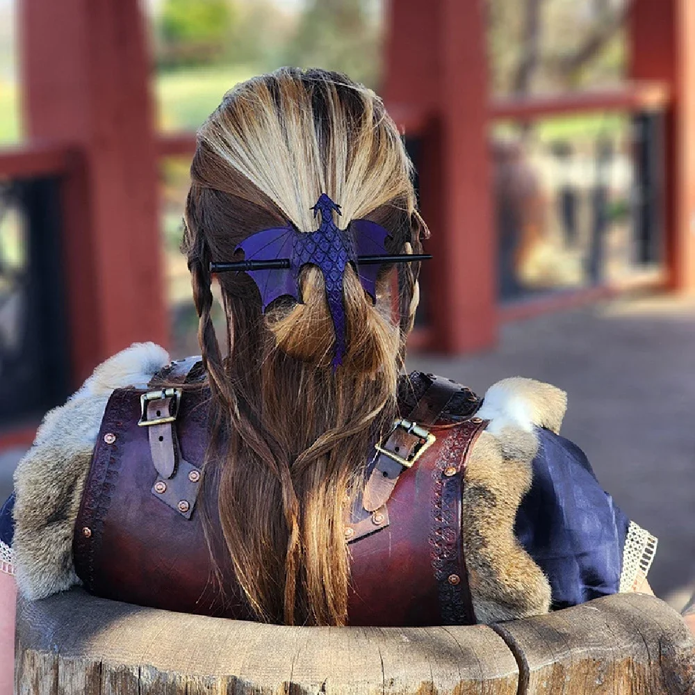 1 Stück Gotischer Drachenflügel-Haarstab, Mittelalterlicher Drachen-Haarstab mit Wikinger-Ledergriff, Holzstab für Damen Alltagsgebrauch & Cosplay – Detail 12