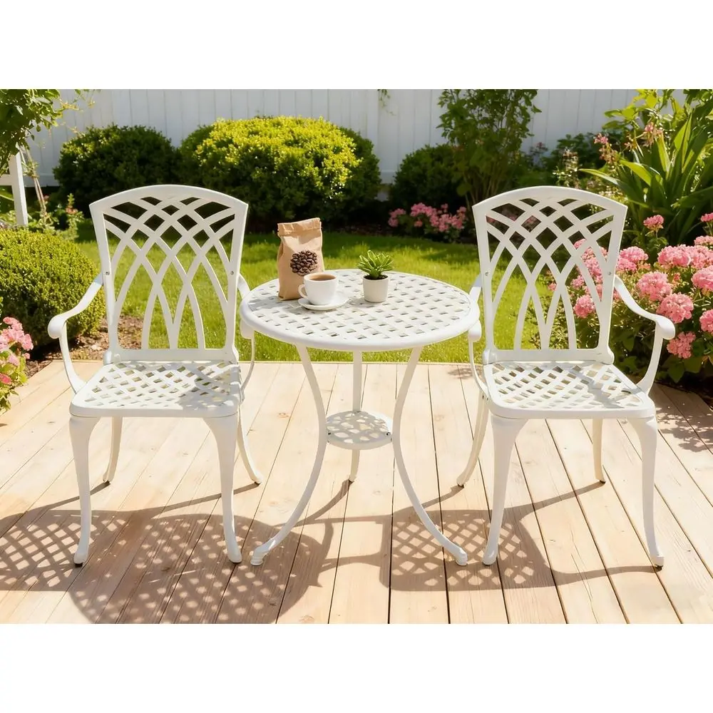 

All-Weather Outdoor Bistro Set with 2 Chairs and Umbrella Hole, White
