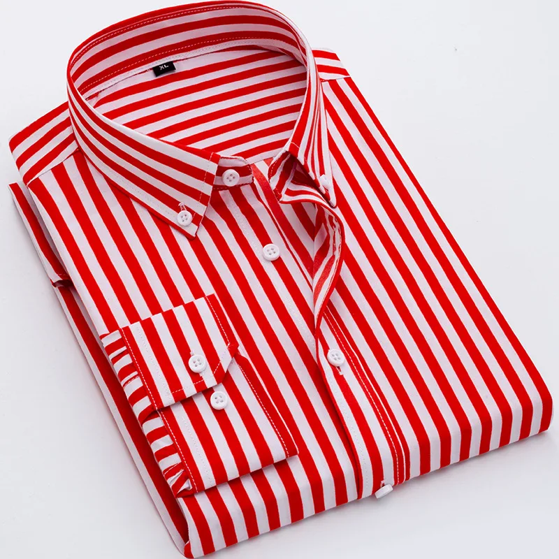 

Korean style Men‘s Long Sleeved Classic Striped Casual Shirt Slim Fitted Men Cotton Business Formal Shirt