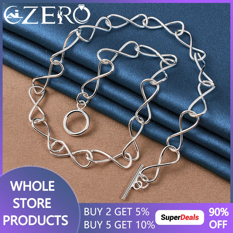 

ALIZERO 925 Sterling Silver 20 Inch OT Buckle Chain Wave Chain Necklace For Women Men Fashion Wedding Engagement Party Jewelry