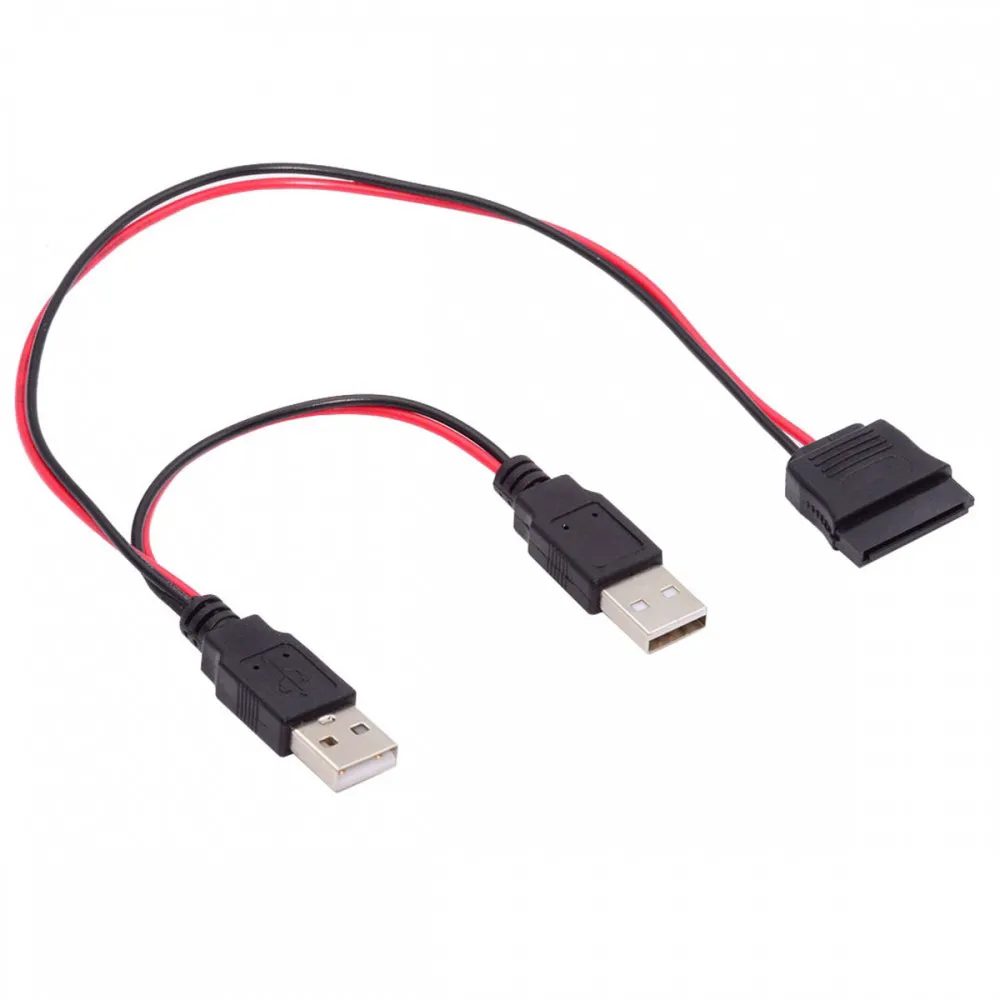 SATA 2.5 inch Power Cable Dual USB to SATA 15Pin DC 5V for 2.5 inch SATA HDD SSD Disk Driver 5V 2A Max