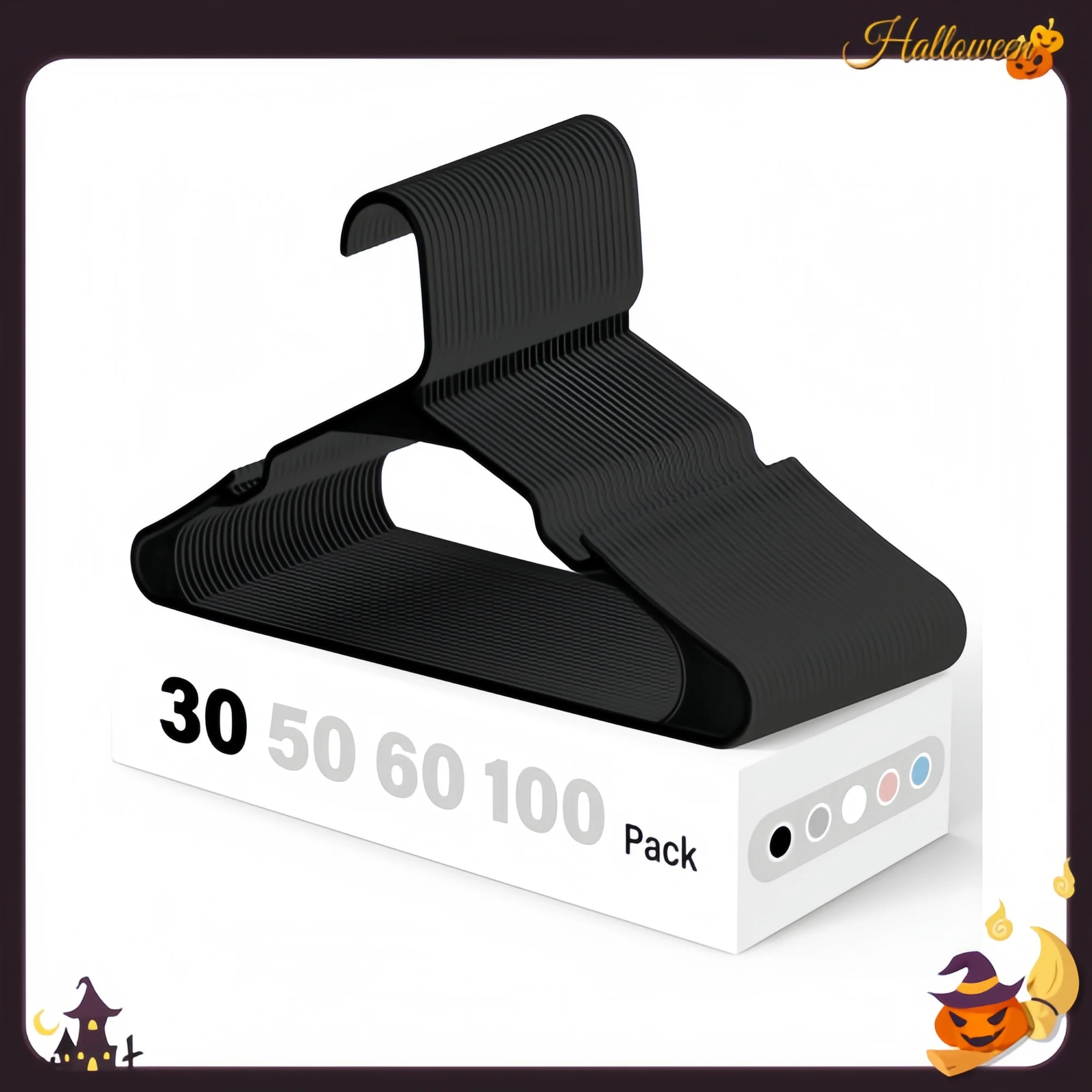 30 sztuk czarnych plastikowych wieszaków, oszczędzających miejsce, wytrzymałych i lekkich, do płaszczy, sukienek, koszul, spodni