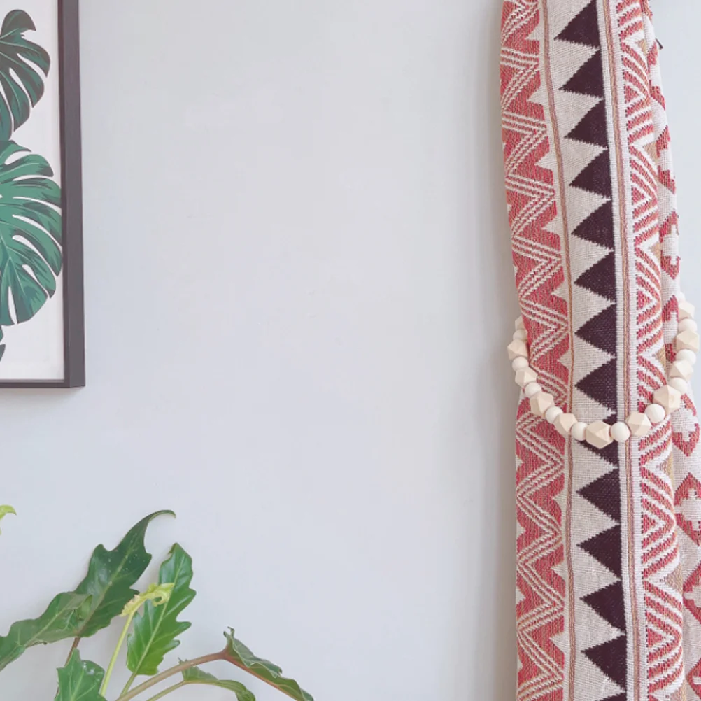 

1Set Wooden Beads Curtain Tieback Creative Flexible String Strap for Autumn Thanksgiving Home Decor Curtain Buckle Ornament