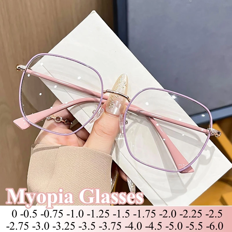 

Fashion Metal Frame Myopia Glasses Women Anti-blue Light Computer Eyewear Style Minus Diopter Prescription Lens-2.25-2.75-2.5