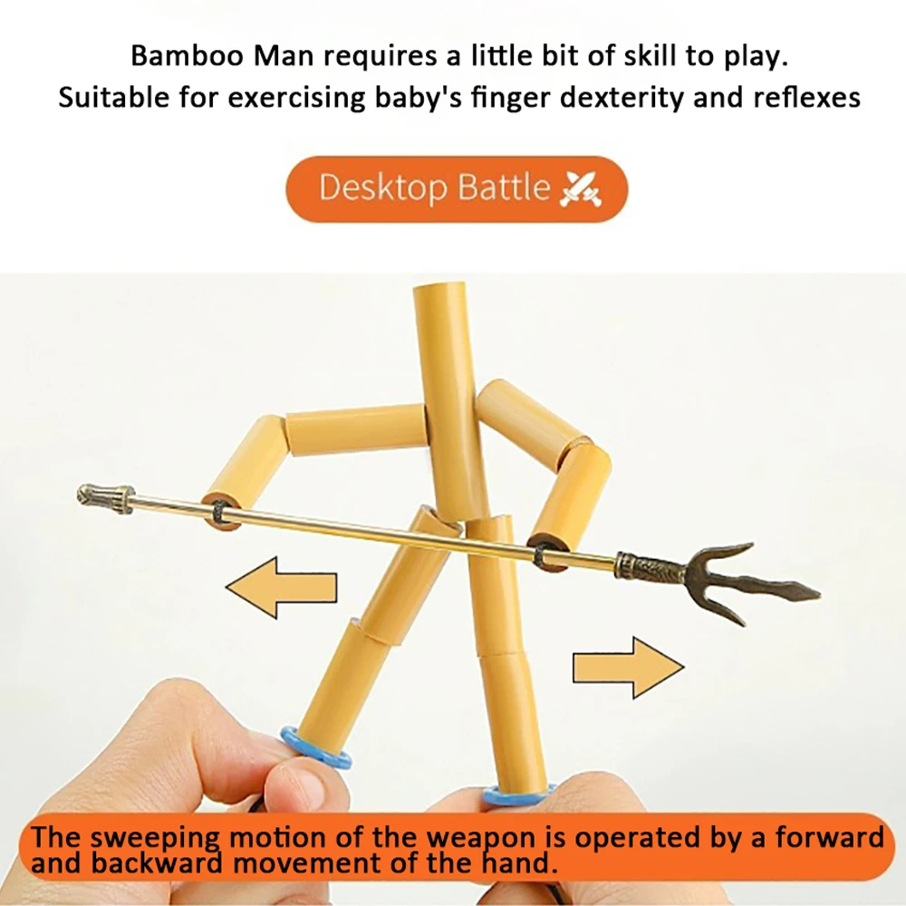 DIY Small Bamboo Man Two Player Battle Fun Interactive Party Games Educational Toy Desktop Thread Puppet Games Competition