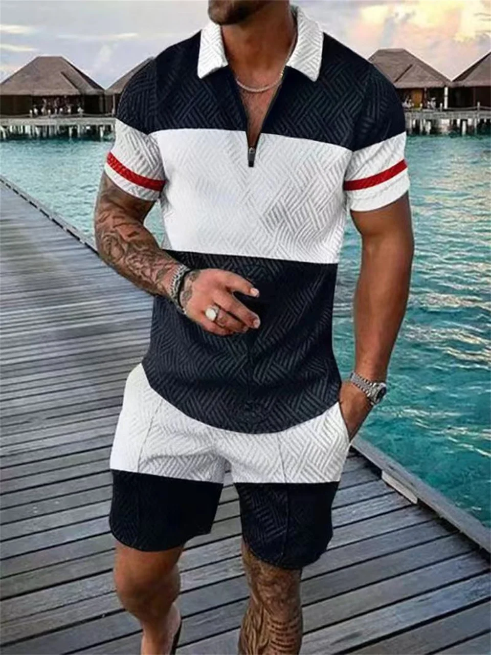 2024 Summer explosiv Men's Fashion Trend Print two-piece Set Comfortable casual Trend Short-sleeved Shorts Pullover top