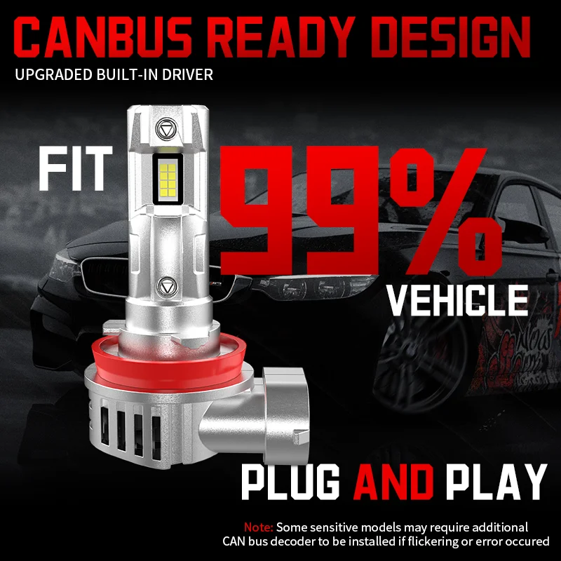 2PCS H11 Car LED Fog Light Bulb Auto Headlight 100W H8 H9 12V Car Bulbs Super Bright Turbo Lamp 22000LM Plug&Play
