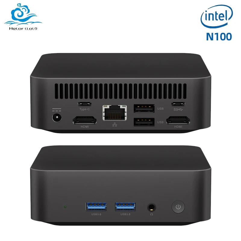 Helorpc Pocket Mini PC with Inter Gen12 N100 Support Windows10 Linux Pfense with 2xHDMI 1xTYPE-C 2xUSB3.0 2xUSB2.0 Computer