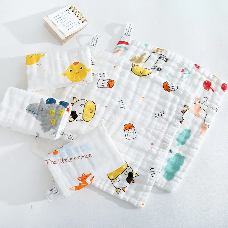 1Pcs Muslin 6 layers Cotton Soft Baby Towels Baby Cartoon Face Towel Handkerchief Bathing Feeding Face Washcloth Wipe Burp Cloth
