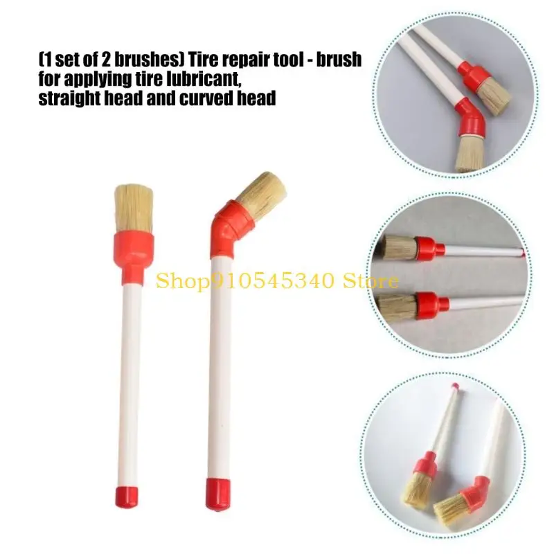 U2JA Straight and Angled Tire Service Brush Set, 2 Piece Long Handle Applicator for Paste Spreading, Tire Maintenance