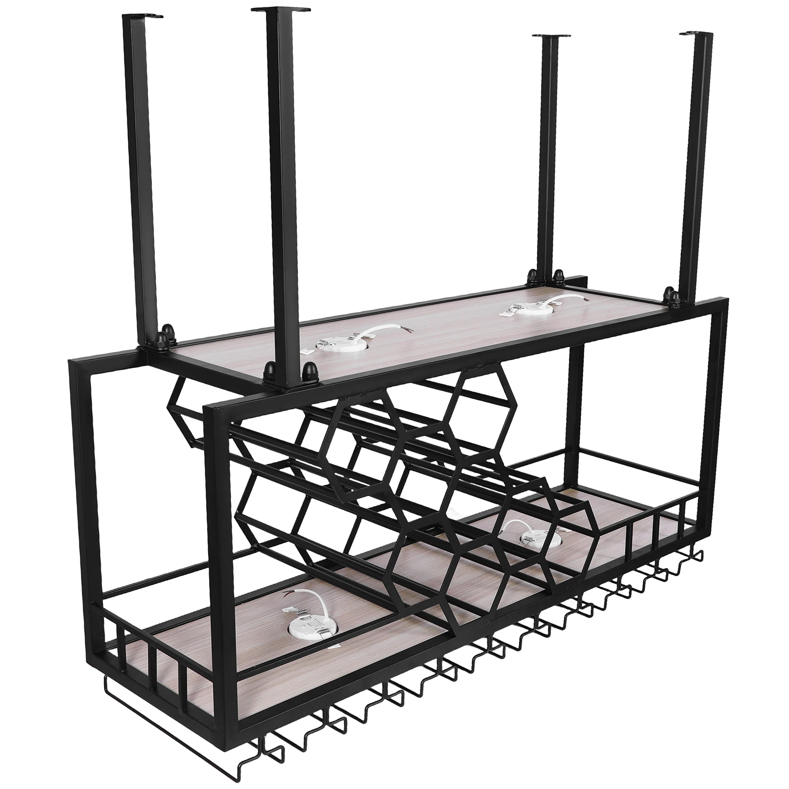 رف النبيذ المعلق المعدني (أسود)