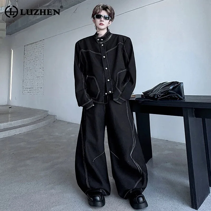 

LUZHEN 2025 New Original Two-piece Sets High Quality Line Outline Loose Wide Leg Casual Pants Men Fashion Handsome Jacket JY3786