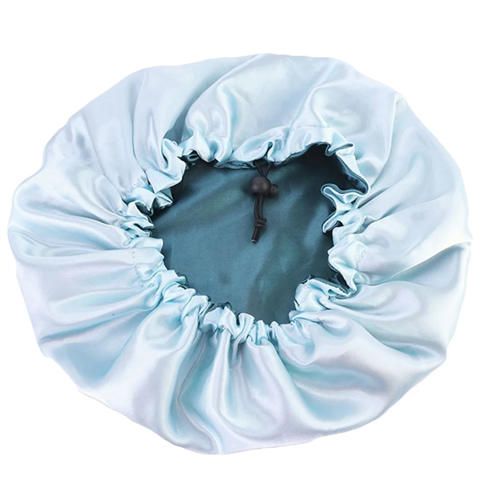 

Soft Double Layer Satin Sleeping Hat For Women Adjustable Elastic Comfortable Hair Protection Makeup Face Wash Use