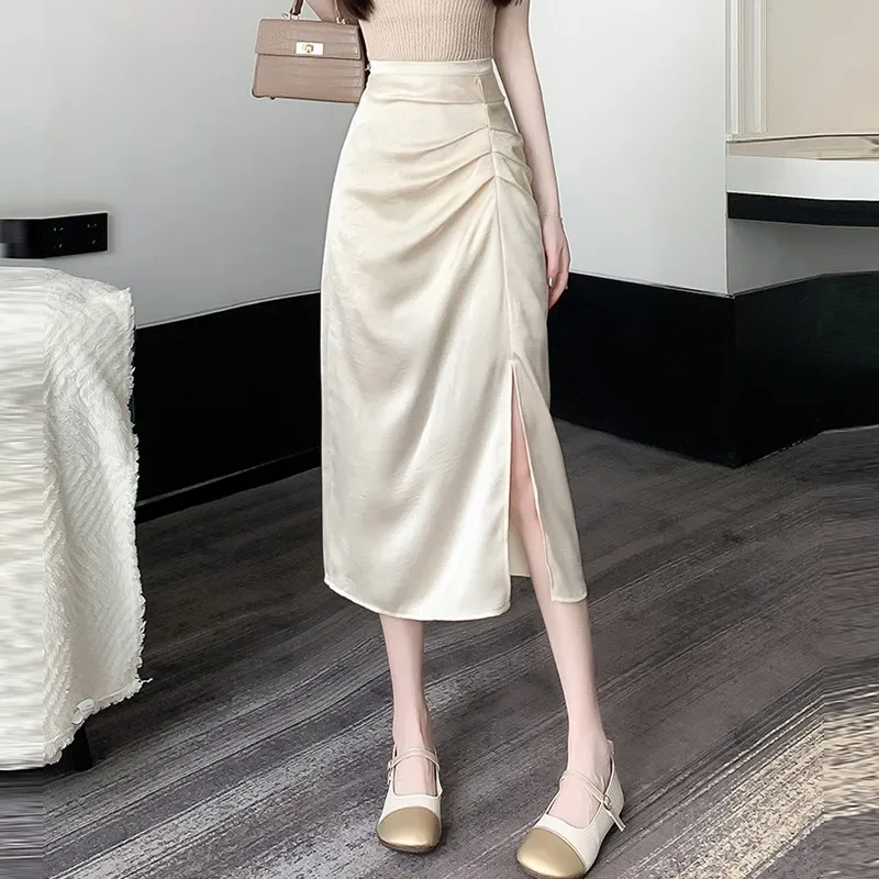 

High Waist Long Skirt Women New Arrival 2024 Spring Korean Style Solid Color Furcal Straight Ladies Elegant Pencil Skirts W1690