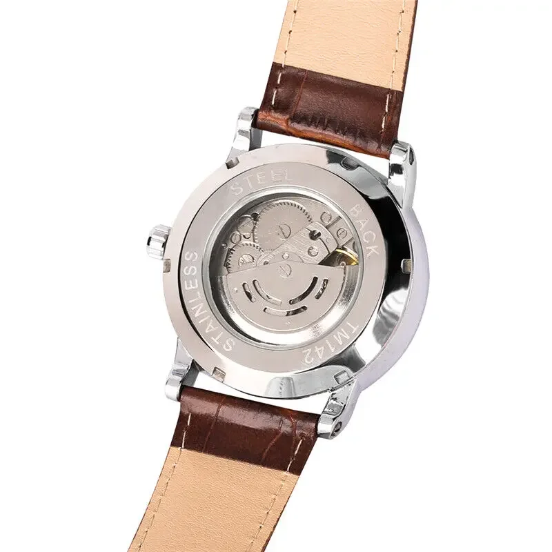 WINNER Brand Mens Self Winding Mechanical Watch Automatic Brown Leather Strap Wristwatch Nice Gift