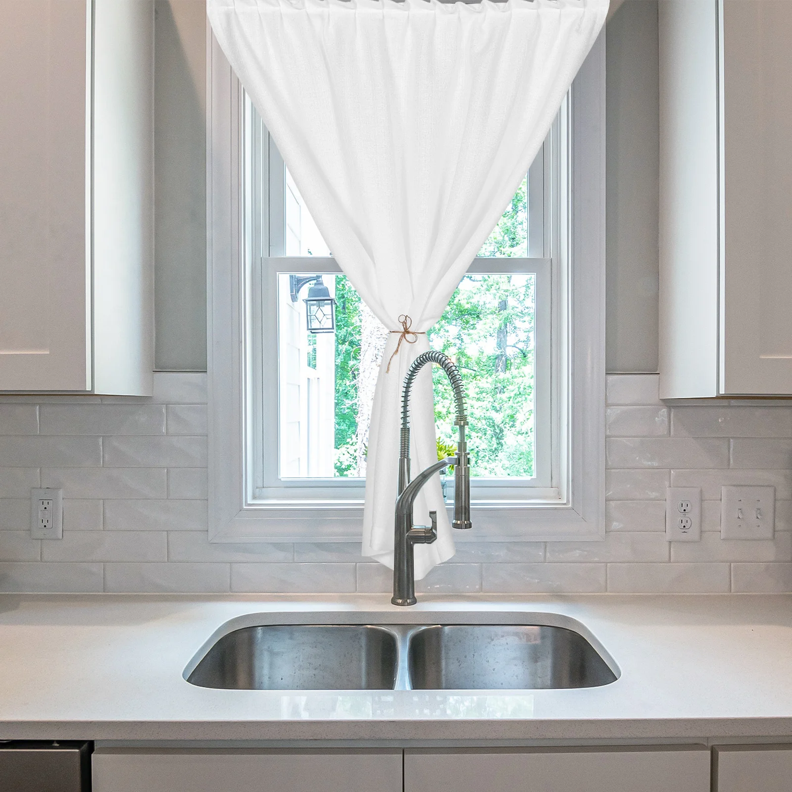 

Self Adhesive Window Curtain White Sheer Semi Shading Light Filtering Drapery for Bedroom Living Room Curtain