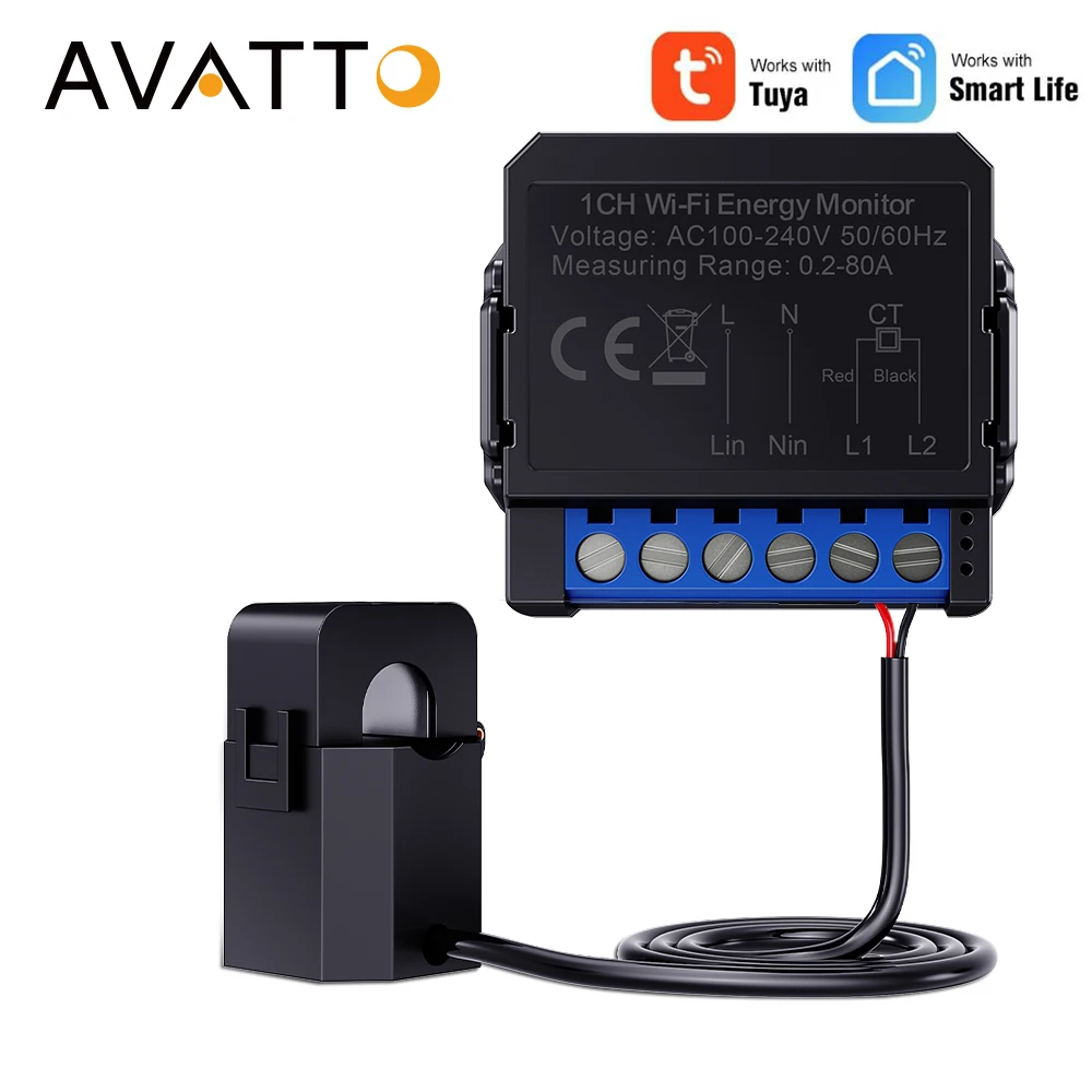 AVATTO Tuya Smart WiFi Two-way Bilateral Energy Meter 80-300A AC110V 220V KWh Power Electricity Consumption Monitor