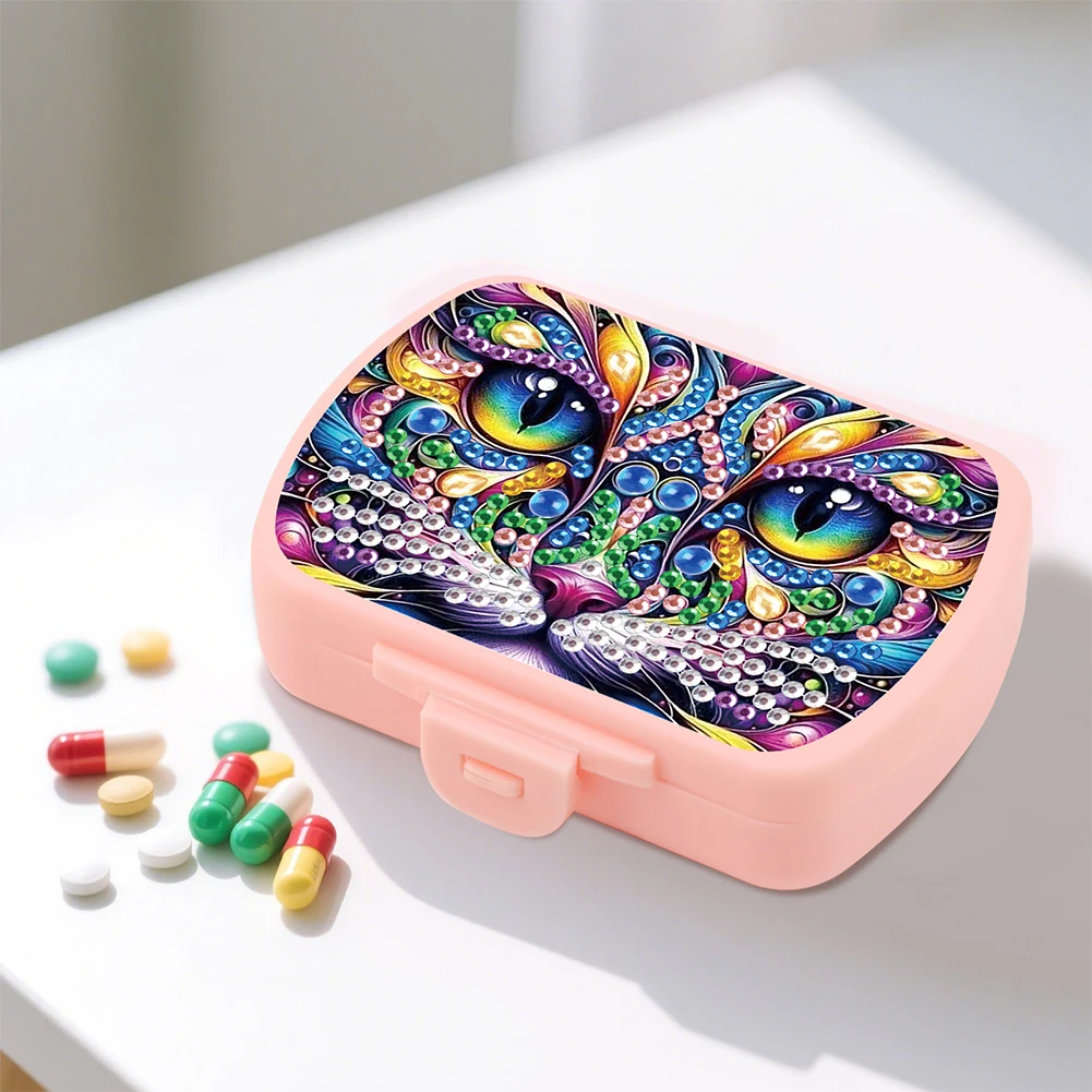 2Pcs 5D DIY Animal Theme Diamond Painting Dot Pill Box Moisture-Proof Rhinestone Pill Organizer for Handicraft Enthusiasts Gift
