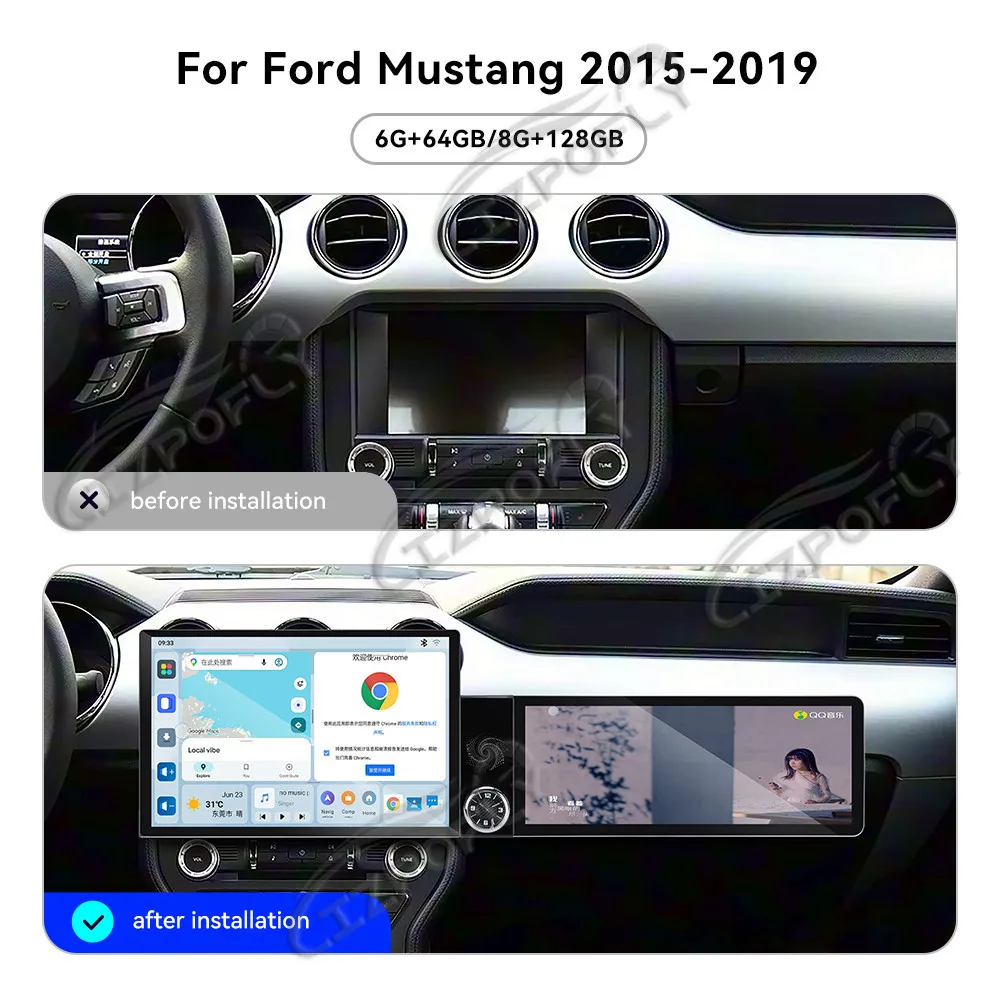 Lizpofly 13.1 inch+12.3 inch Android Car Radio For Ford Mustang 2015-2019 CarPlay GPS Navigation Multimedia Video Player Stereo