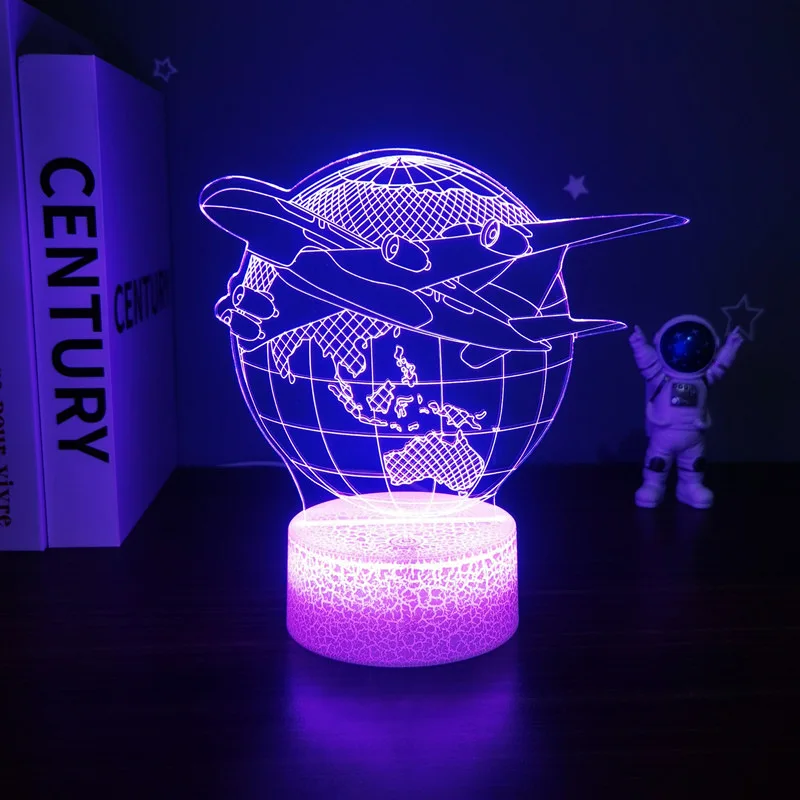 Airplane 3D Night Light Usb Plug-in Touch Bedside Lamp Kids Decoration Night Light Birthday Christmas Gift