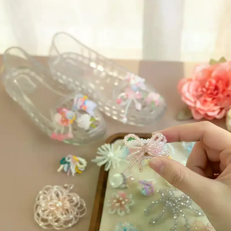 Fashion DIY Shoe Clips with 3D Beaded Floral Design for Colorful Shoe Decor