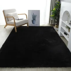 Alfombrilla peluda de estilo nórdico, alfombras modernas para cabecera de dormitorio, decoración de sala de estar, gran tamaño, negro, gris, polvo, antideslizante