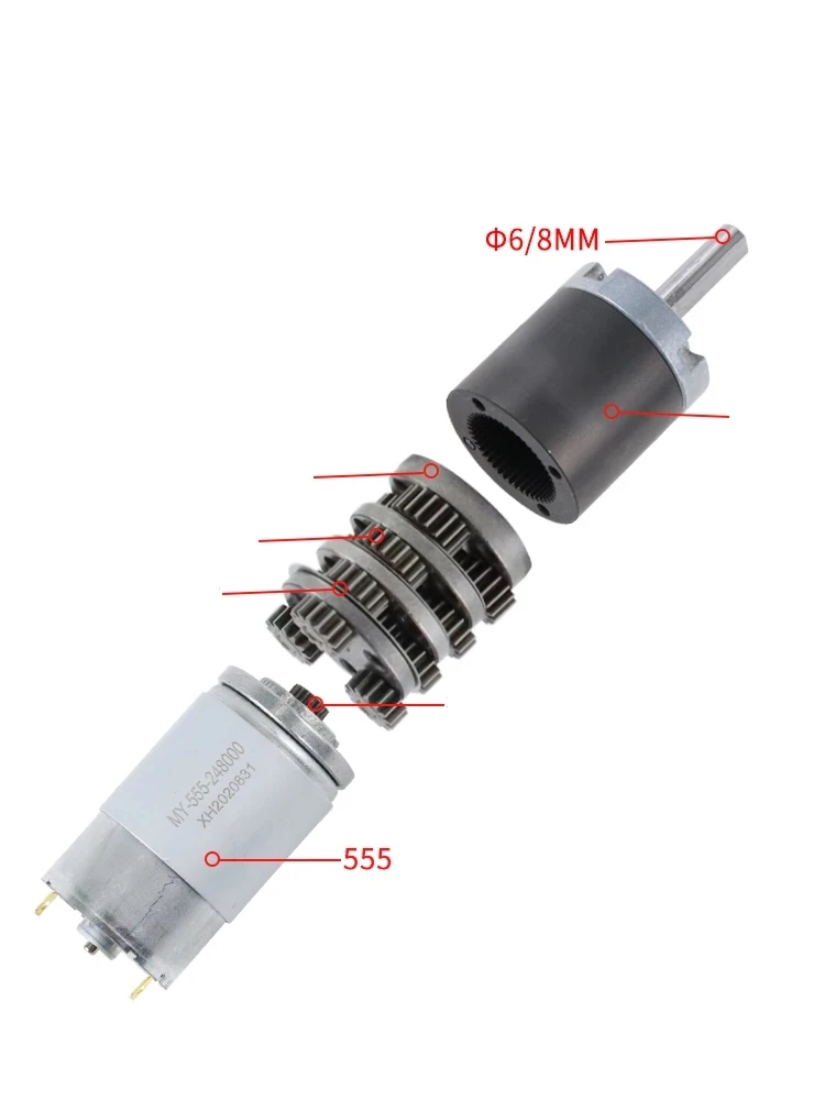 Produktbild von 36GP-555 DC-Planetengetriebemotor – 12/24V, 11–2160 U/min, Hohes Drehmoment, Metallgetriebe – Vorwärts/rückwärts & Drehzahlregelbar