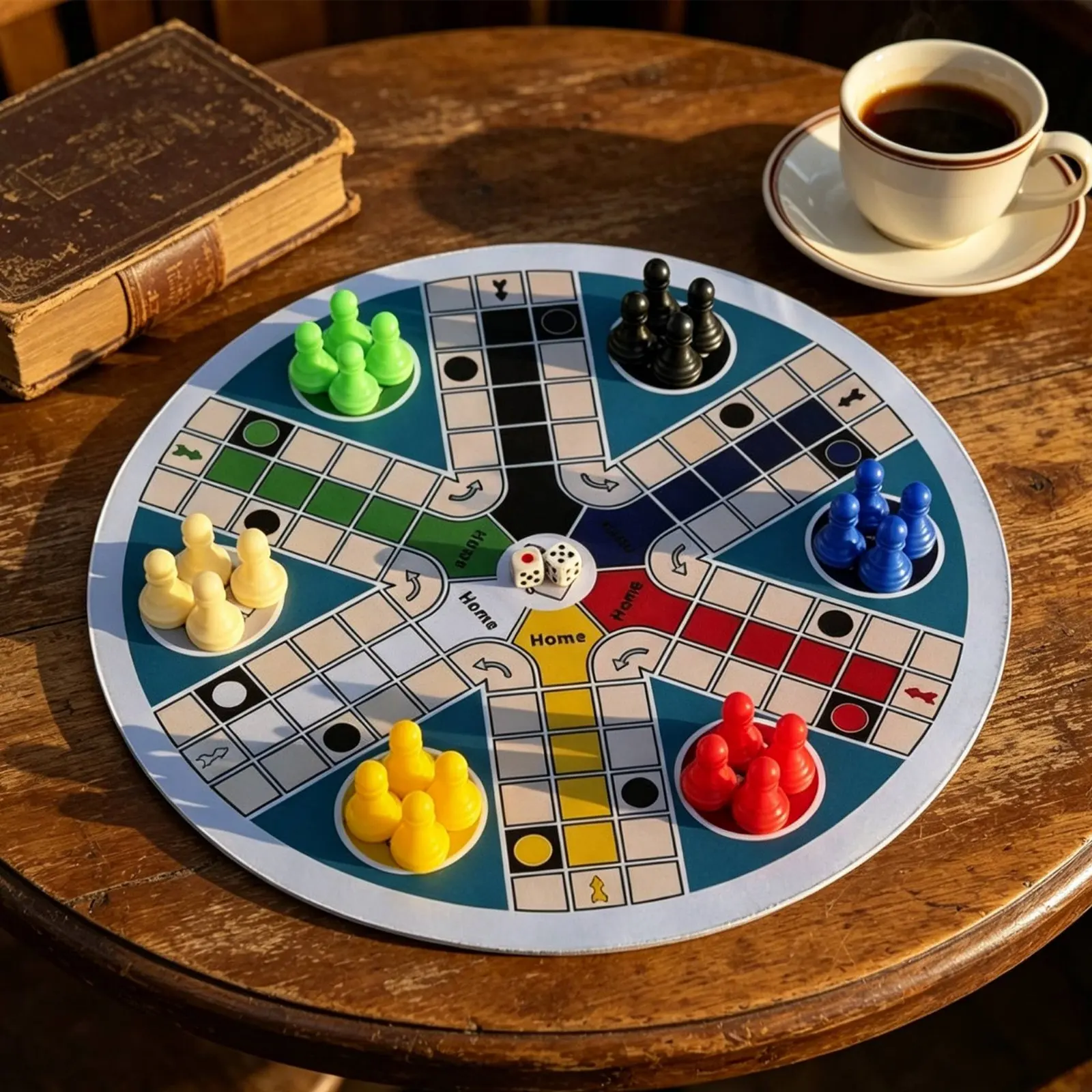 Round Flying Chess Board family 6 Player Ludo Game Set Portable Circular Board Game for Kids, Party, Travel, Outdoor