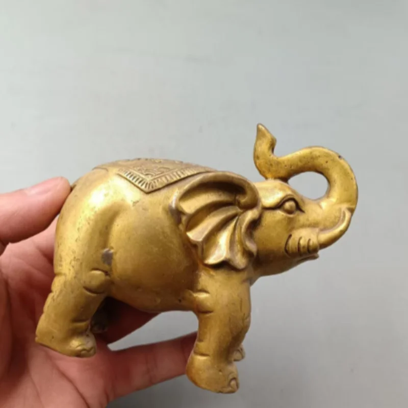 Antique Copper Elephant Statue - Home Desktop Decor, Auspicious Wealth & Fortune Display, Oriental Feng Shui Craft