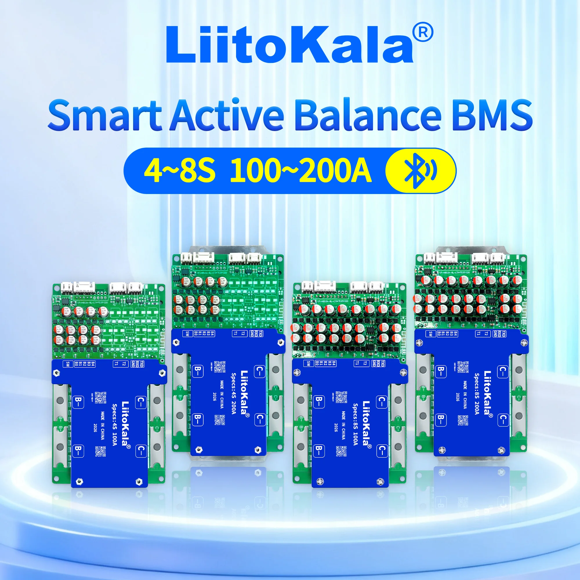 LiitoKala 4S 12V 100A 200A Lifepo4 배터리 보호 및 모니터링 용 Bluetooth 스마트 BMS Lifepo4 APP 4S 150A/200A/300A