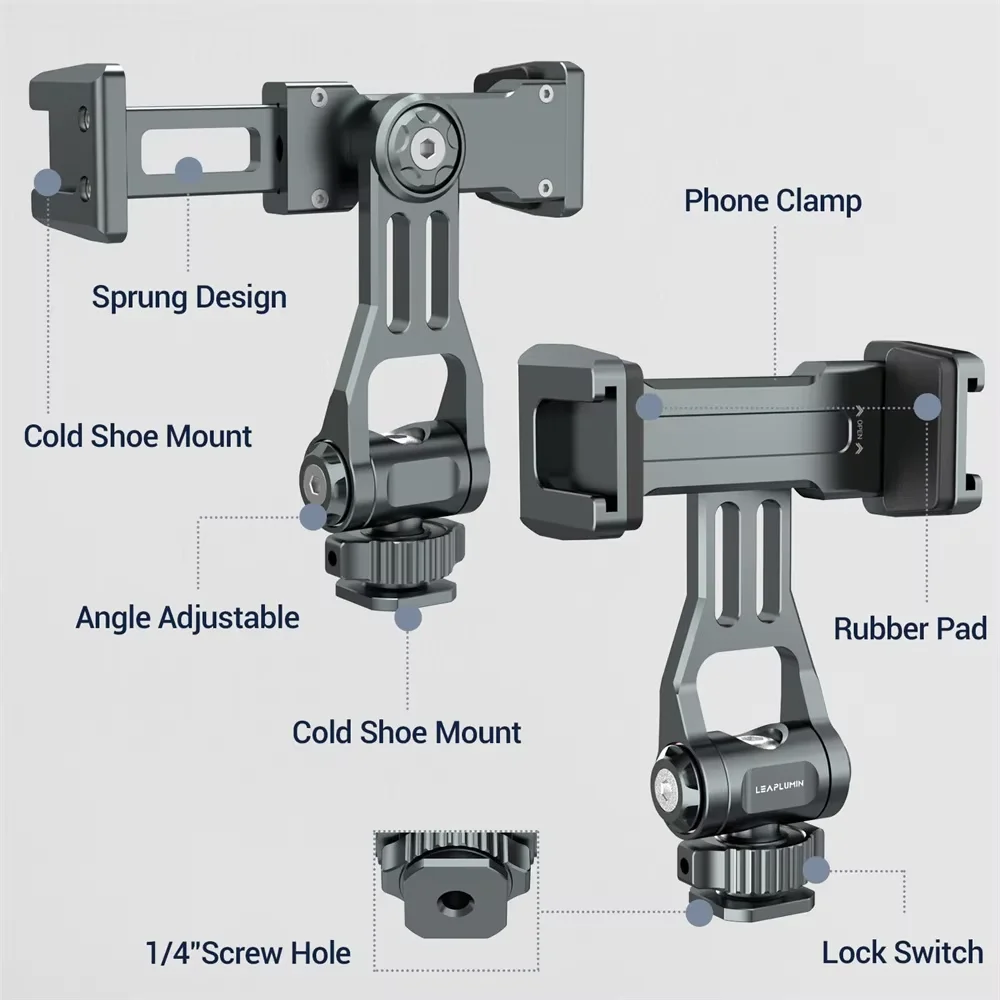 Hot Shoe Camera Phone Holder Monitor Tripod Adapter w 1/4 NATO/Cold Shoe for iPhone 16 15 14 13 12 Samsung Mic Light