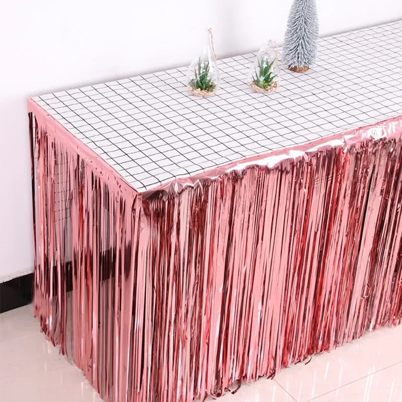 

New Table Skirt Wedding Decoration Table New Year Easter Decoration For Home Birthday Party Decor Metal Rain Tinsel Table Skirt